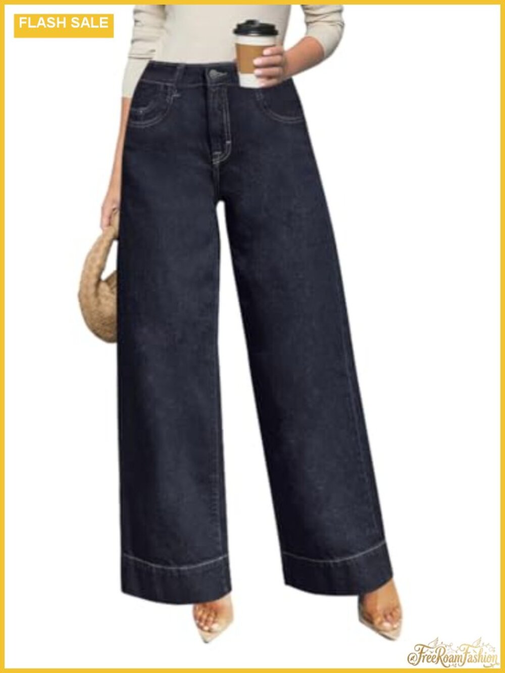 High Waisted Wide Leg Jeans with Tummy Control Denim Pants